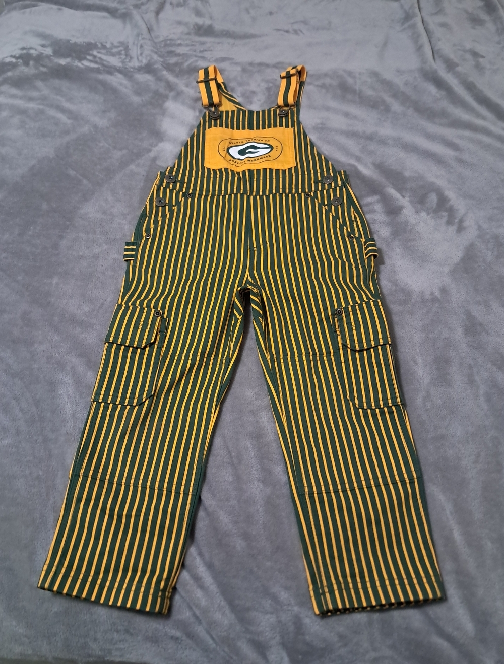Duluth Trading Co Green Yellow Striped Bib Overalls Limited Edition Kids 5.